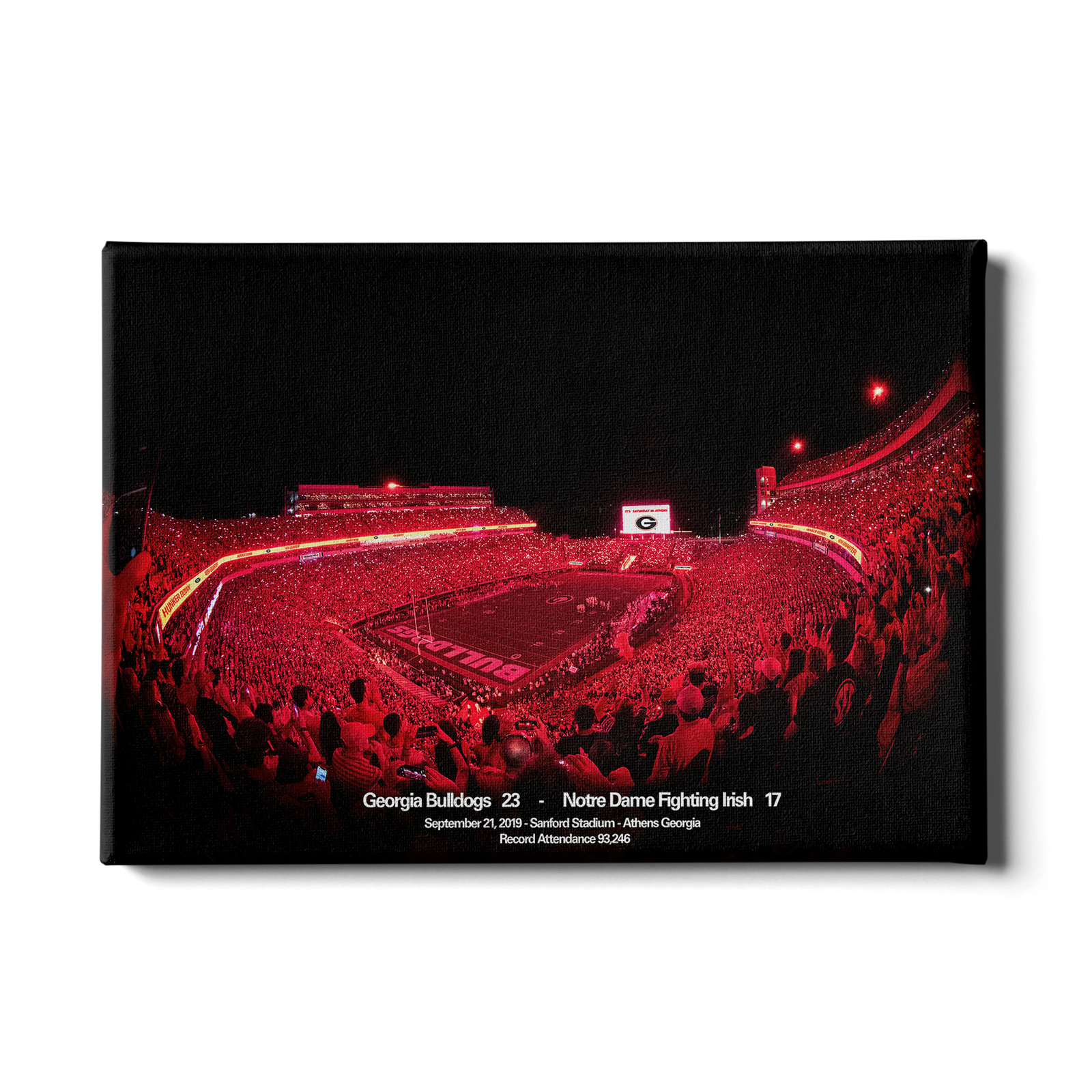 Georgia Bulldogs - Sanford Red Lights Georgia vs. Notre Dame - College Wall Art #Canvas