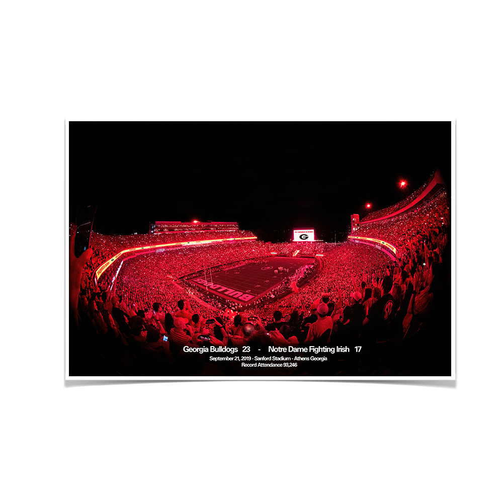 Georgia Bulldogs - Sanford Red Lights Georgia vs. Notre Dame - College Wall Art #Canvas